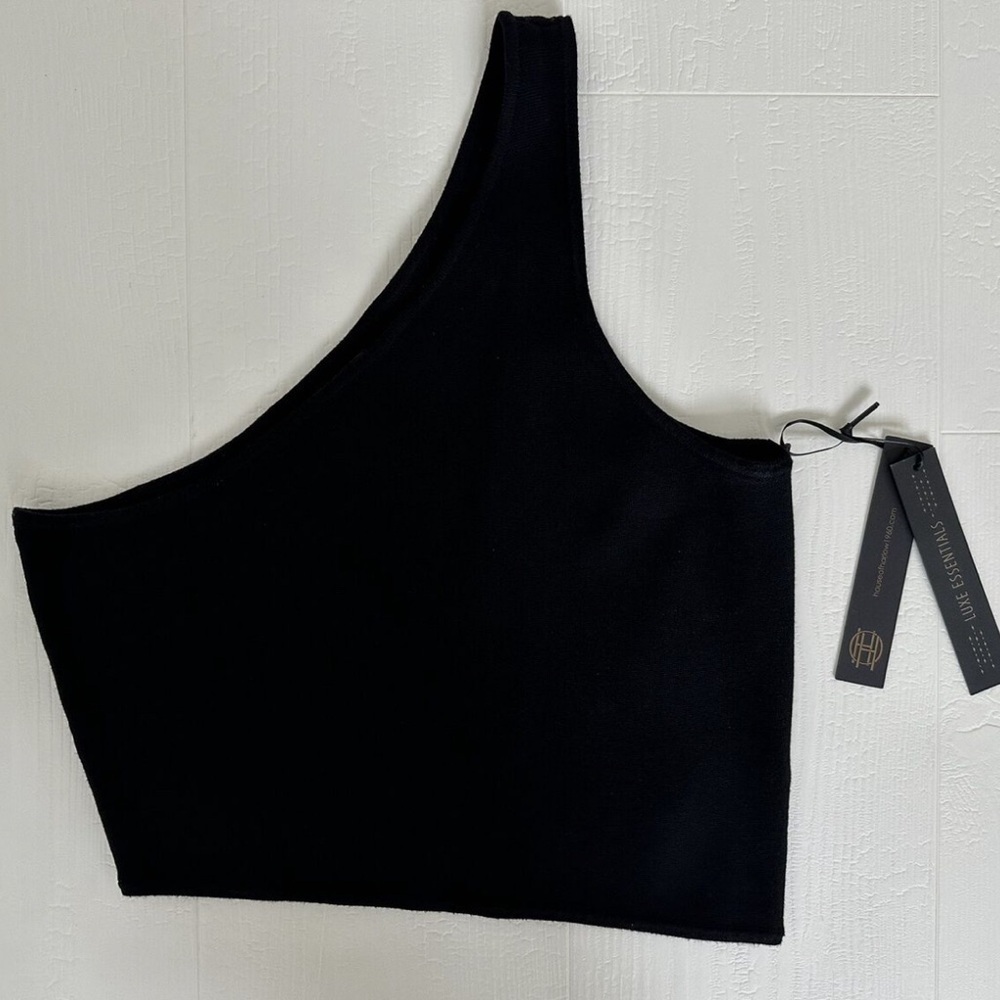 House of Harlow 1960 One Shoulder Black Cropped Sweater Top—Size Medium